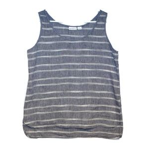Striped Top Blue Linen Tank, Size L